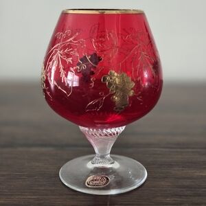 VTG Czechoslovakian Bohemia Crystal Ruby Red Balloon Glass Brandy Snifter